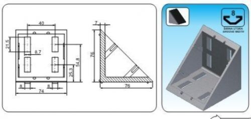 T Slot Angle 74x76x76 Serial 8 + Cap(1pcs)