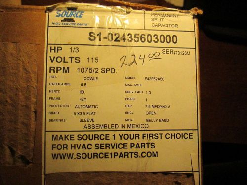 S1-02435603000/F42F52A50   AO Smith Permanent Split Capacitor Motor-1/3 HP