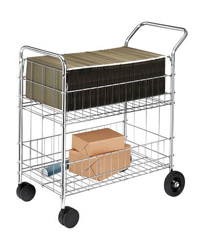 New Fellowes 40912 Worcester Heavy Duty Chrome Mail Cart 200lb Capacity