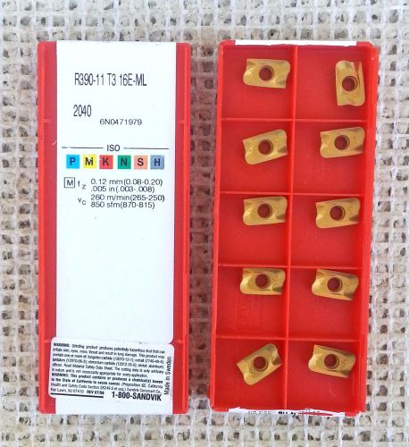 10- sandvik carbide inserts r390-11 t3 16e-ml, grade 2040   **new** for sale