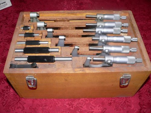 Phase ii 0-6&#034; micrometer set graduation 0.0001&#034; in wooden box complete for sale