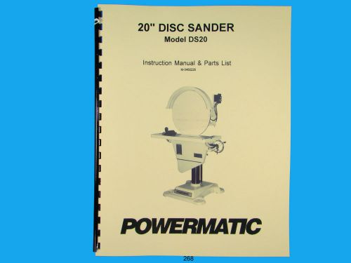 Powermatic  Model DS20 DiscSander Instruction &amp; Parts List Manual *268