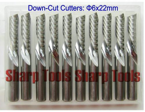 5pcs down cut single flute sprial left-handed CNC router bits 6mm 22mm