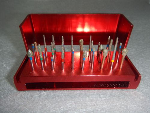 30pcs Dental Diamond High Speed 1.6mm Burs Drills + 1 Pink Holder Block Hot Sale