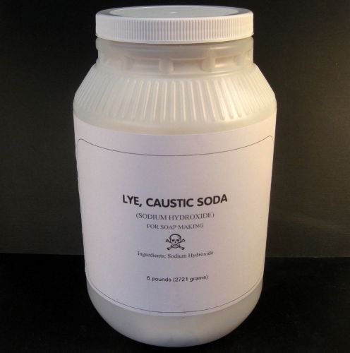 Lye, caustic soda, (sodium hydroxide), 6 pounds (2721 grams) for sale