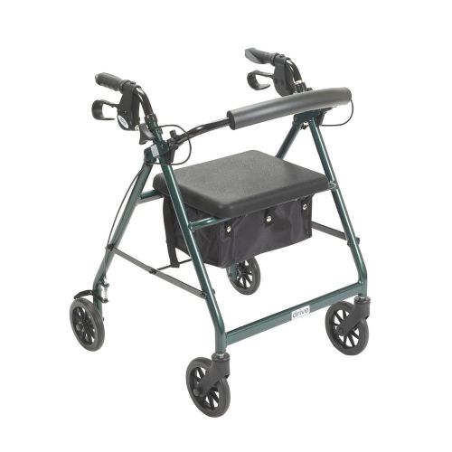 Drive Medical Aluminum Rollator Walker Fold Up, Padded Seat , 6 In. Wheels Green