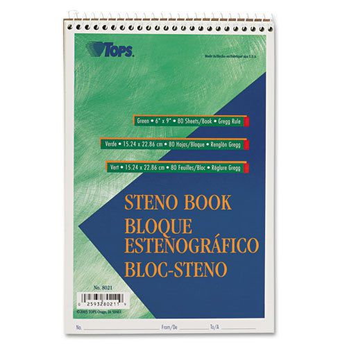 Tops steno book 80 sheet gregg ruled 6&#034;&#034; x 9&#034;&#034; green tint paper for sale