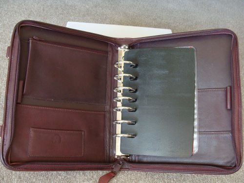 Franklin Burgundy Leather Classic 7 Rings1.5&#034; Planner Binder w/ Pocket  Nice