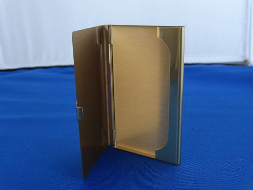 GOLDTONE BUSINESS CARD HOLDER W/ A FLIP TOP &amp; SNAP SHUT CLOSURE