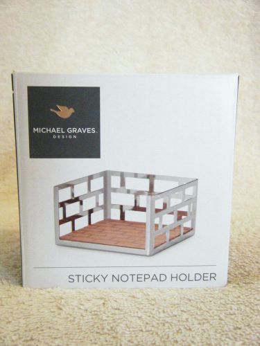 Michael graves sticky notepad holder silver metal leather desk office nib for sale