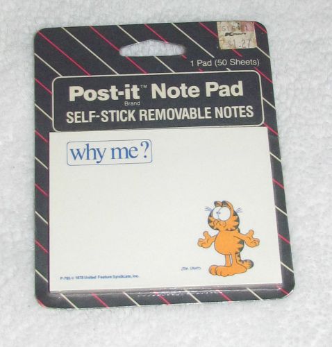 New! vintage 1985 funny 3m jim davis garfield post-it notes pad &#034;why me?&#034; for sale