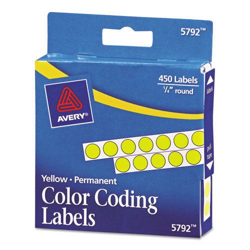 Permanent Self-Adhesive Color-Coding Labels, 1/4in dia, Yellow, 450/Pack