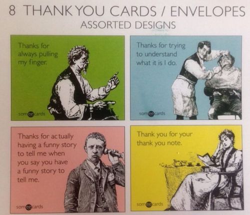 NIP *8* Someecards Assorted THANK YOU Funny Sarcastic Greeting Cards Writing NEW