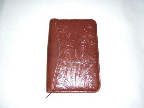 Scully Cognac Elephant Calf Leather Zip Weekly Organizer, w/Bosca Weekly Planner