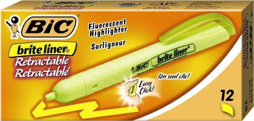 Yellow 12-Count BIC Brite Liner Retractable Highlighter, Chisel Tip, Yellow, 12
