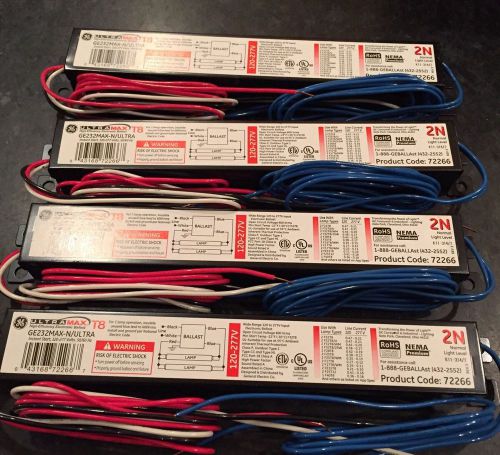 Lot of 4 ge ultra max n 72266 ballast  ge232max-n/ultra, 120/277v  1or 2 lamps for sale