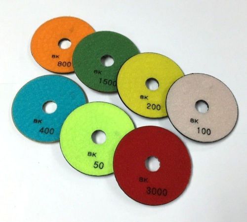 Diamond Polishing Discs BK 4 inch Wet/Dry Set 7 Pcs Velcro Back Marble Granite