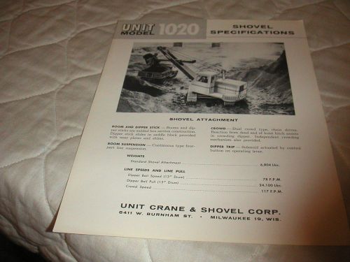 1959 unit model 1020 shovel crawler crane sales brochure for sale
