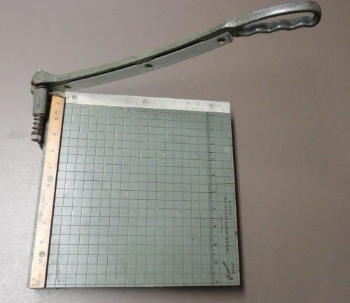 Vintage heavy old very sharp 11&#034; grid premier swing arm guillotine paper cutter for sale