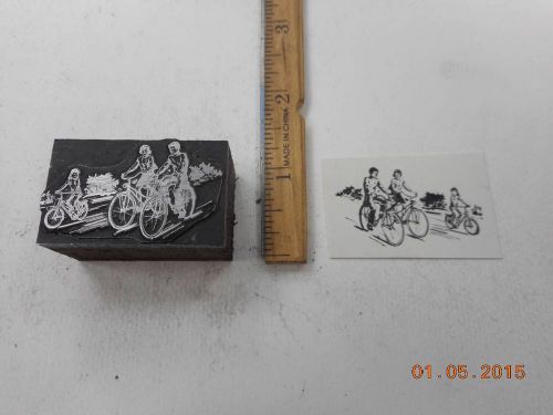 Letterpress Printing Printers Block, Bicycling Family, Mom, Dad, Daughter