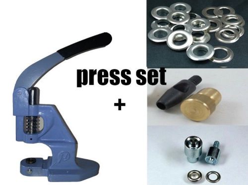 Grommet Machine Hand Press+TOOLS+250 EYELET 2NO SILVER LEATHER ,FELT etc.