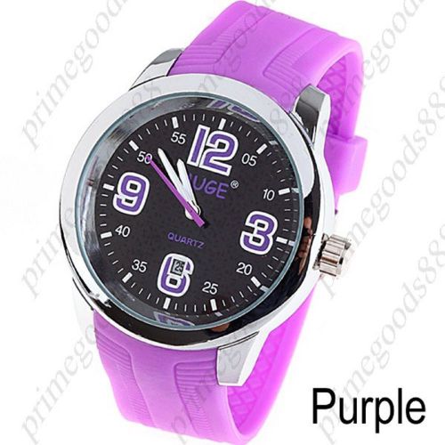 Rubber strap unisex quartz watch wrist watch timepiece with date in purple for sale