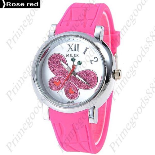 Butterfly hearts quartz analog rubber unisex free shipping wristwatch rose red for sale
