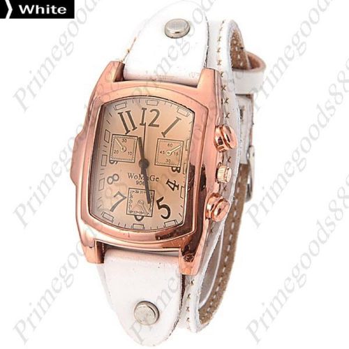 Pu leather analog quartz wrist wristwatch 3 false sub dials women&#039;s white for sale