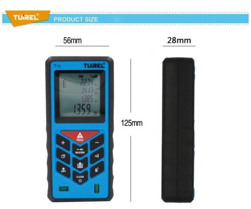 Tuirel 70m/229ft/2755in Laser Distance Meter Range Finder Diastimeter 0.03 ~ 70m