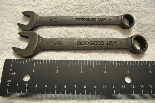 Snap-On Wrench, Comb, Short, 1/2 &amp; 5/8&#034;, 12-Pt ( GOEX160B &amp; GOEX200B ) Lot / Set