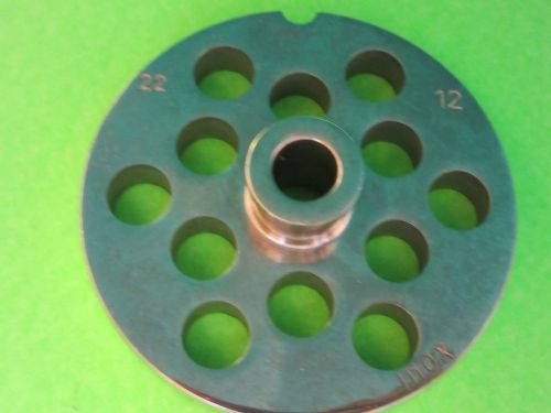 #22 x 1/2&#034; Meat Grinder Plate  w/ Hub  STAINLESS fits MTN Hobart Weston LEM etc