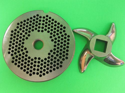 #22 x 1/8&#034; meat grinder plate &amp; knifestainless  fits hobart tor-rey lem &amp; more for sale