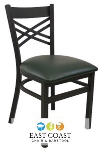 New gladiator cross back metal restaurant chair with green vinyl seat for sale