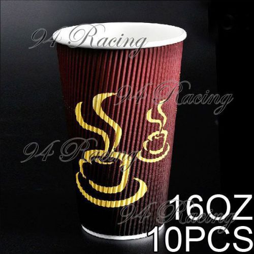 10pcs 16oz flute disposable paper cups w/lid for office coffee shop snack bar for sale