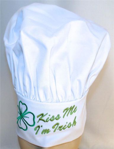 Kiss Me I&#039;m Irish Shamrock White Chef Hat Child Size Adjustable Monogram Custom
