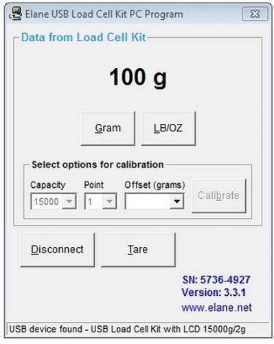 Pc software for elane usb scales and load cell kits for sale