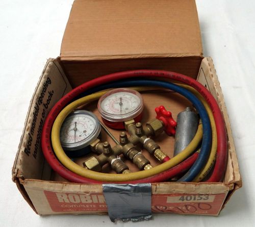 ROBINAIR PT.40153 VINTAGE MAINFOLD GAUGE SET COLOR CODED GAUGES/LINERS HOSE HOOK