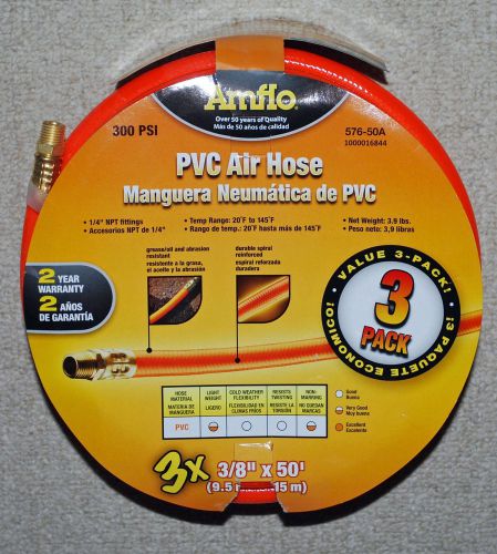 New! amflo 3/8” x 50’ pvc air hose with  1/4 ” npt fittings #576-50a for sale