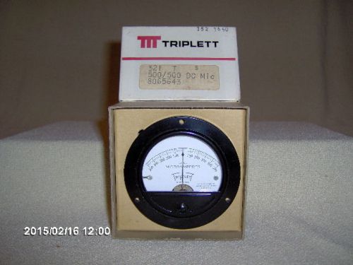 Triplett NOS zero center panel meter 500-0-500 uA