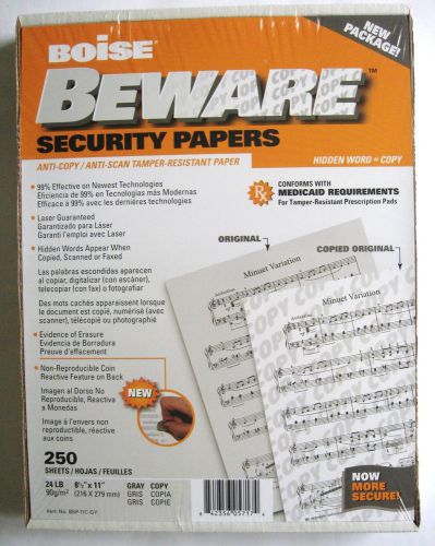 New boise beware security papers 250 anti-copy anti-scan anti-tamper 8.5x11 gray for sale
