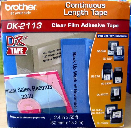 Brother dk-2113 continuous 2.4 in x 50 ft clear film adhesive tape for sale