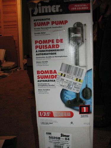 Simer 5020B-04 1/3 HP Thermoplastic Pedestal Sump Pump Thermoplastic 115v AC