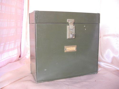 VINTAGE METAL FILE CARRY BOX CASE &amp; HIDDEN CASH BOX / DOCUMENT COMPARTMENT &amp; KEY