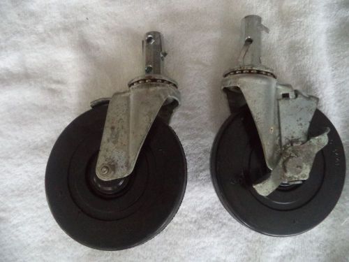 2 pieces 5&#034; wheel 3/4&#034; octagon stem swivel casters w brake, zinc plated new old for sale