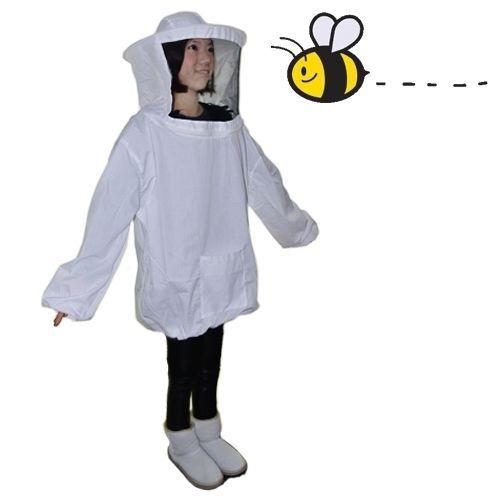 White Beekeeper Beekeeping Jacket Protective Veil Smock Bee Suit Equipment Coat