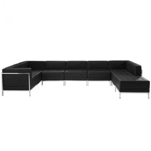 Imagination Series Black Leather U-Shape Sectional Configuration, 7 Pieces