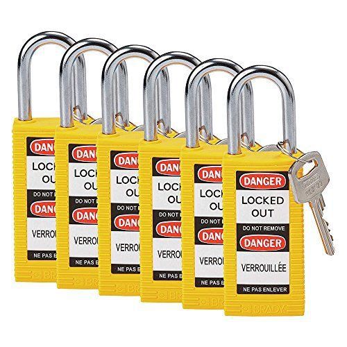 Brady 123399 Lockout Padlock  Keyed Different  1/4&#034;  Yellow