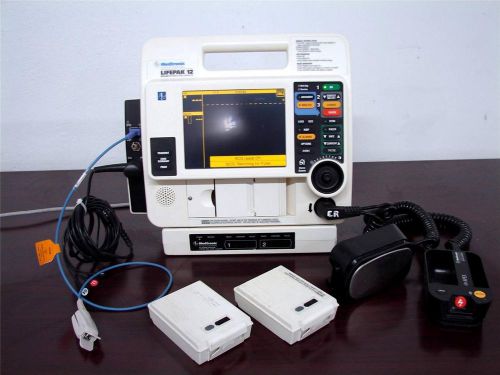 Lifepak 12 BiPhasic ECG NIBP SPO2 Paddles AED Printer 2 Battery AC POWER Charger