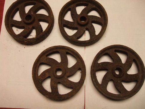 Vintage Cast Iron Wheels Hit &amp; Miss Maytag Industrial Cart Steampunk 4 3/4&#034;