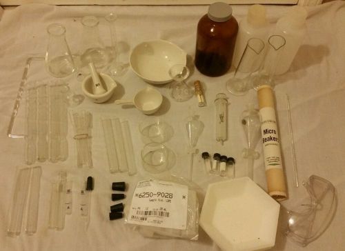 Huge Pyrex Lab Glass 50+ Item Lot-Beaker Flask Bottle Tube Funnel Vial Lab Glass